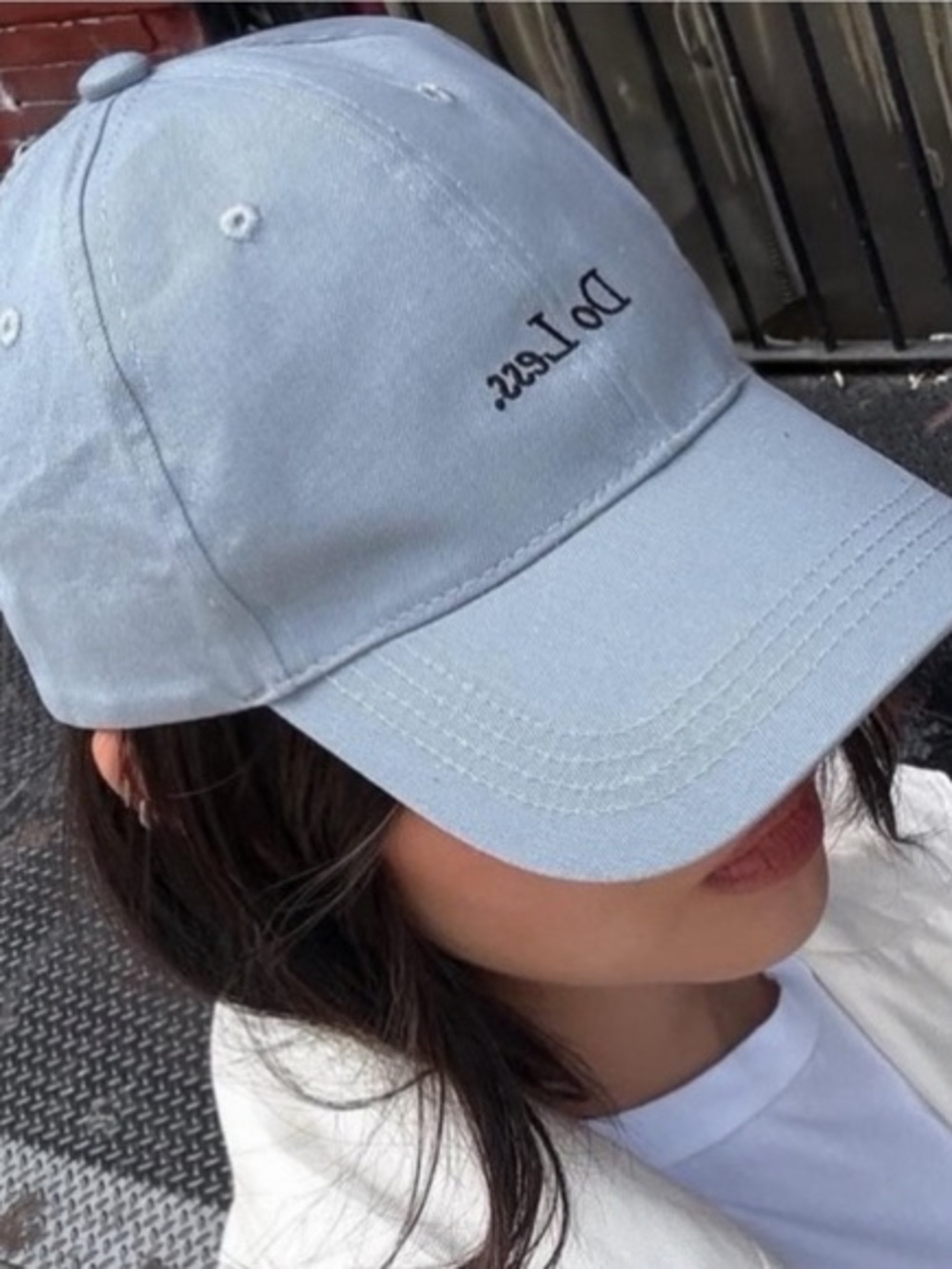 Merit Beauty "Do Less." Special Edition Cotton Dad Hat in Slate Blue Minimalist